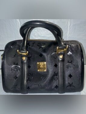 MCM Black Satchel with Gold Hardware